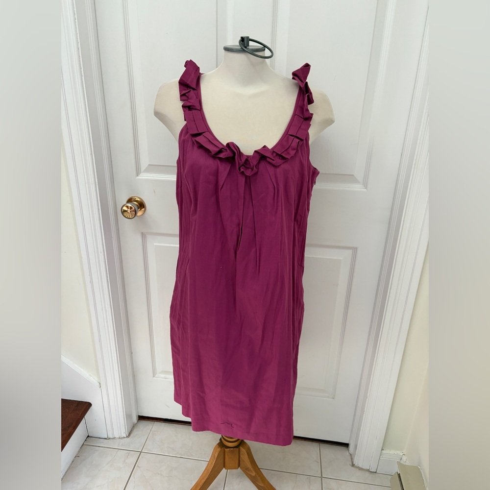 LOFT Pink Ruffle Midi Dress